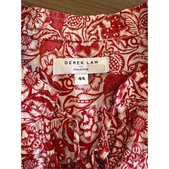 Derek Lam 10 Crosby Red Vintage Floral Ruffle Cotton Top - Picture 7 of 8